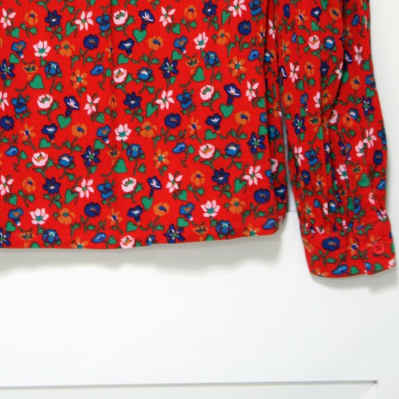 Yves St Laurent YSL Cotton Crepe (red) Calico Peasant Blouse - Picture 6 of 7